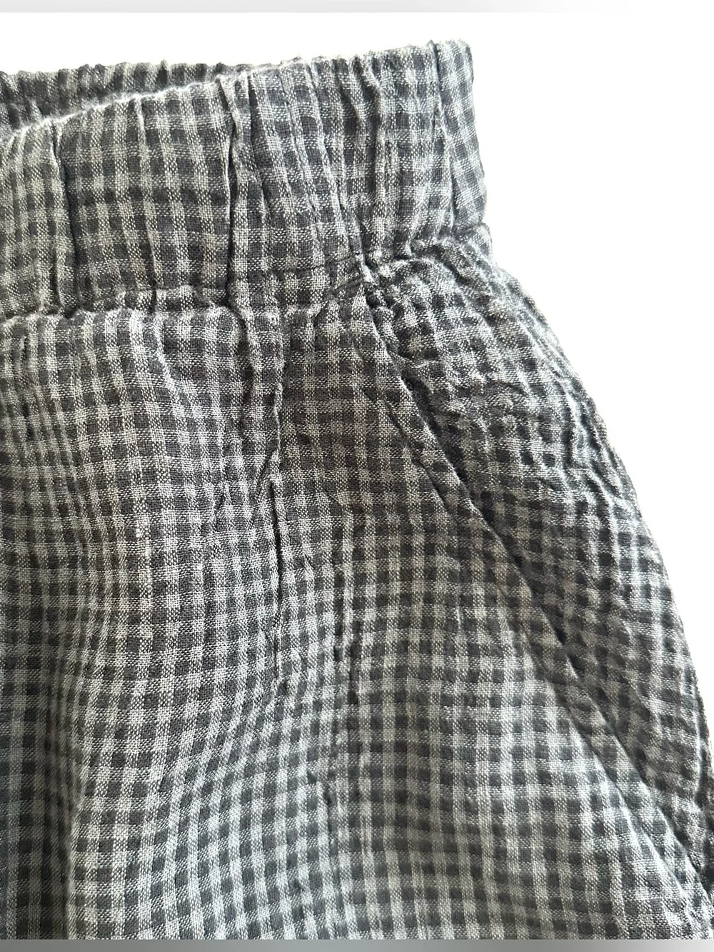 Eileen Fisher Gathered Organic Linen Maxi Skirt Black & Grey Check | XL | EUC - Picture 7 of 9